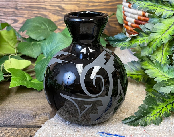 Navajo Pottery Vase -Black on Black