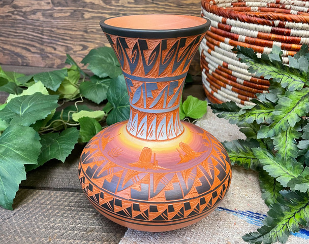 Navajo Etched Fluted Vase -Twilight Mesa