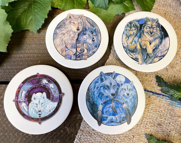 Sandstone Coaster Set -Spirit Wolves