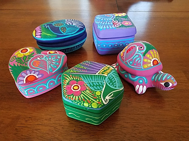 Assorted Mexican Hand Painted Clay Jewelry Boxes