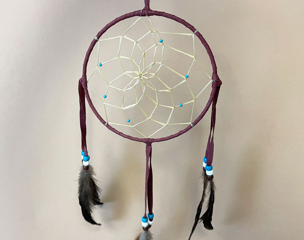 Handwoven Native American Dreamcatcher -Burgundy 