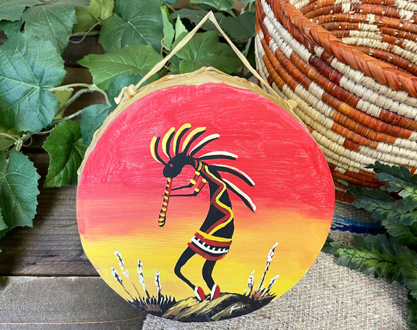 Hand Painted Tarahumara Drum 8" -Kokopelli