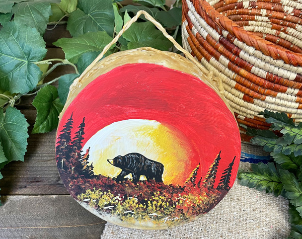 Hand Painted Tarahumara Drum 8" -Moonlit Bear