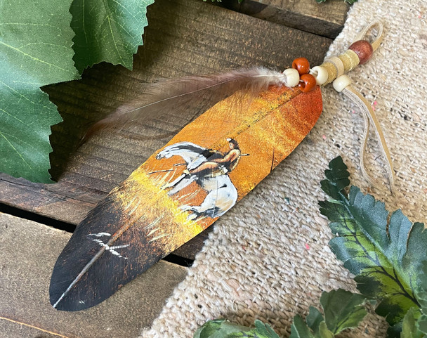 Hand Painted Smudging Feather -End of Trail