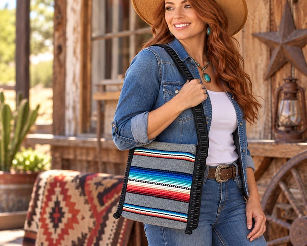 Southwestern Woven Rio Bravo Tote -Grey
