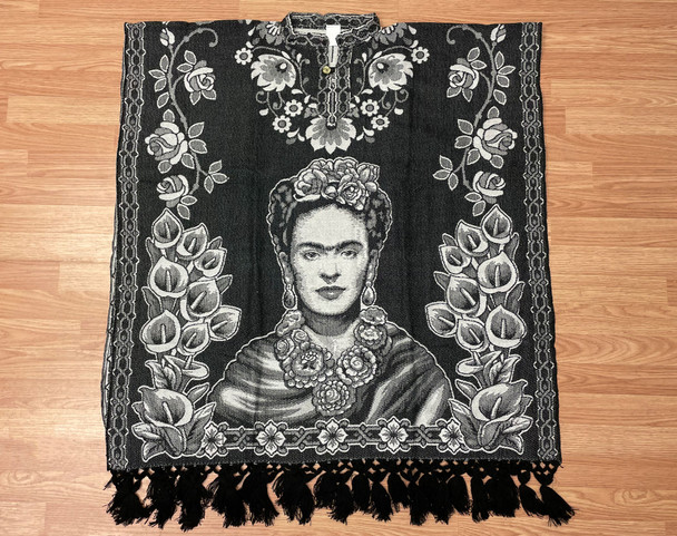 Mexican Frida Kahlo Poncho -Grey