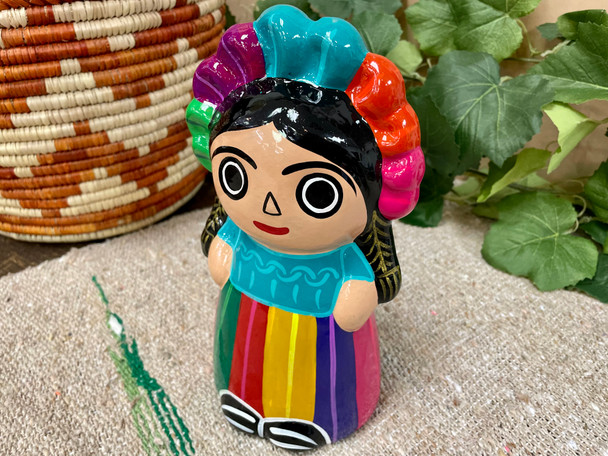 Hand Painted Clay Pottery Doll Bank