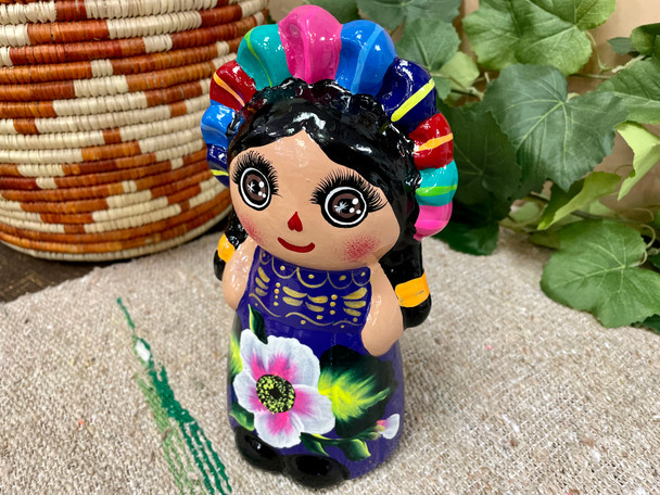 Hand Painted Clay Pottery Doll Bank