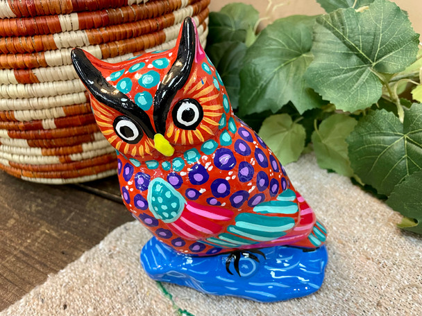 Hand Painted Clay Pottery Owl Bank