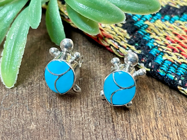 Native American Zuni Silver Earrings -Turquoise (65bc250)