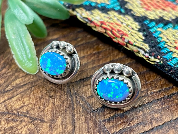 Native American Silver Opal Earrings -Navajo (65bc258)