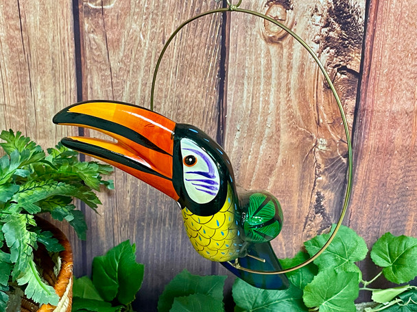 Hand painted hanging pottery bird