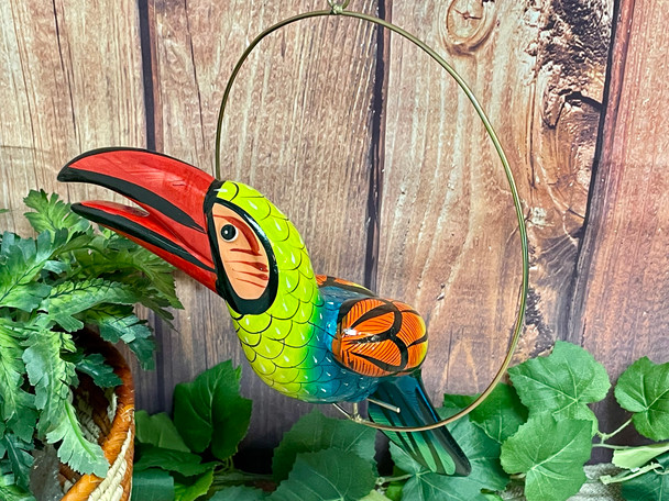 Hand painted hanging pottery bird