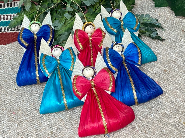 Set of 6 Corn Husk Angel Ornaments