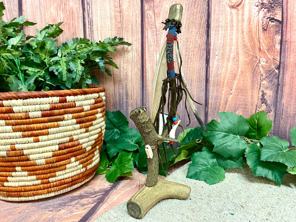 Navajo Beaded Standing Antler Pipe