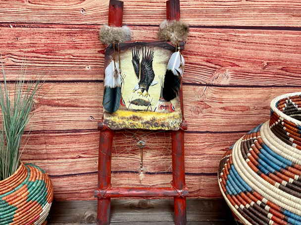 Painted Hide Rack Log Ladder -Burial Eagle