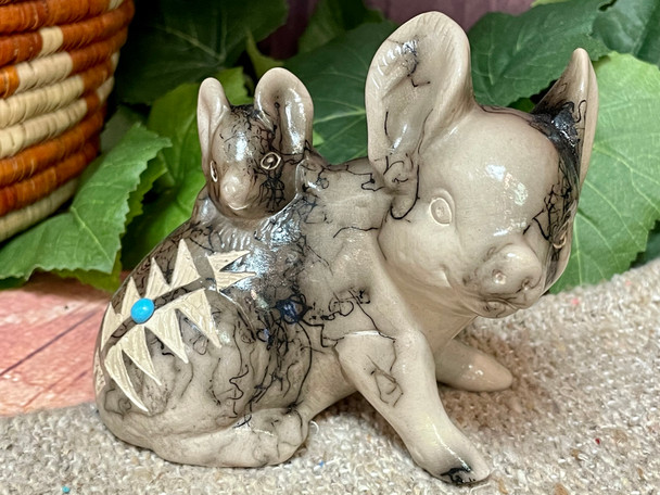 Navajo Horsehair Pottery Pig and Piglet