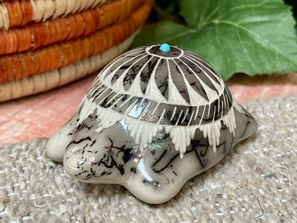 Navajo Etched Horsehair Pottery Miniature Turtle