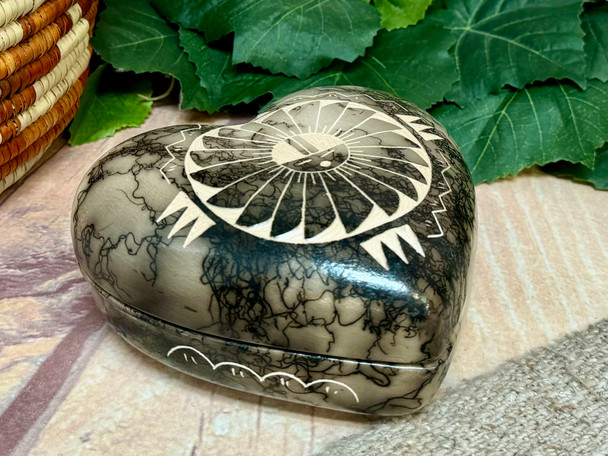 Navajo Etched Horse Hair Trinket Box-Sunface