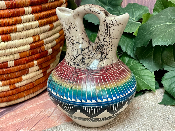 Navajo Rainbow Etched Horsehair Wedding Vase