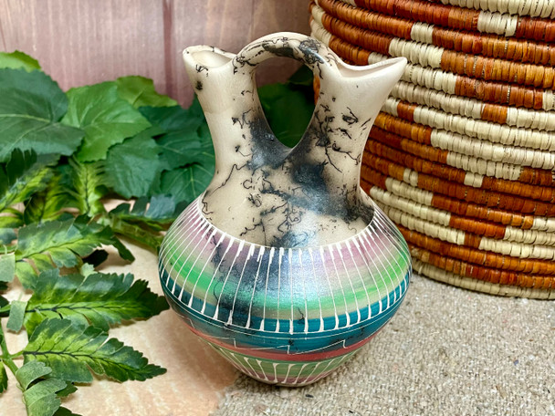 Navajo Rainbow Etched Horsehair Wedding Vase