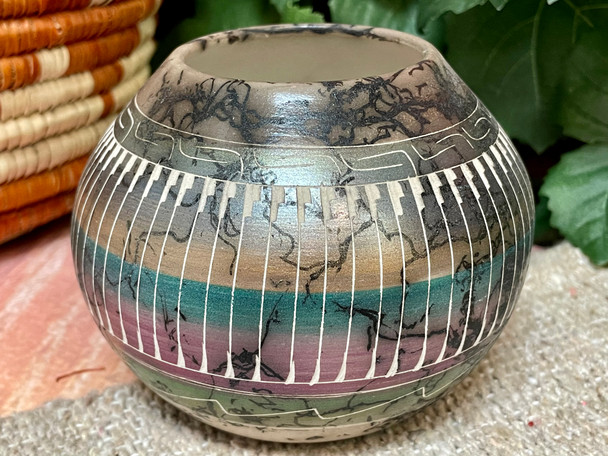 Hand Etched Navajo Horse Hair Vase