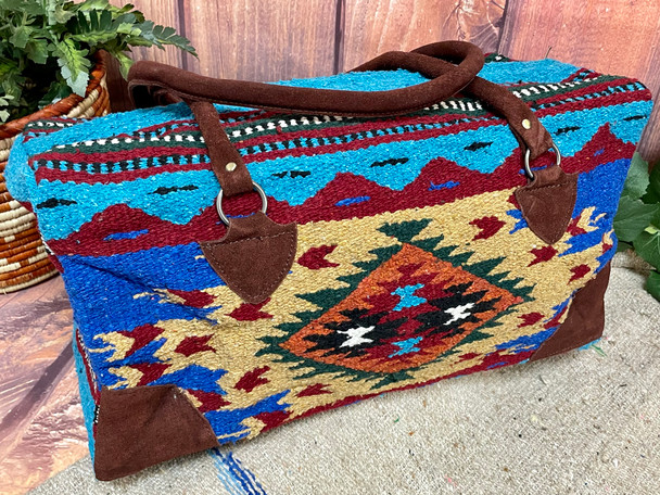 Native Southwest Weekender Rug Bag -Blue