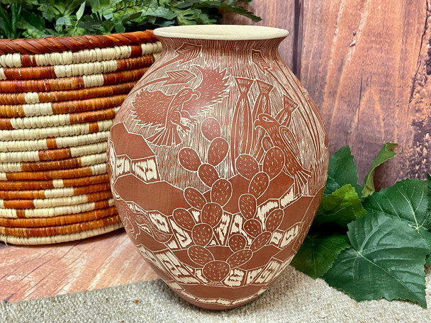 Mata Ortiz Pottery Vase -Desert Scenery