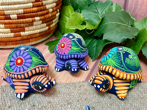 Assorted Mexican Clay Turtle Jewelry Box