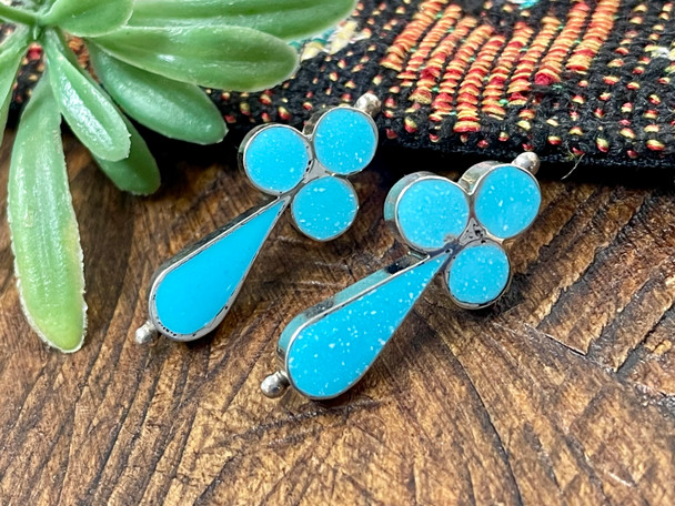 Zuni Indian Silver and Turquoise Inlay Earrings