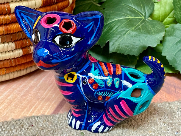 Mexican Hand Painted Clay Pottery Chihuahua Lantern