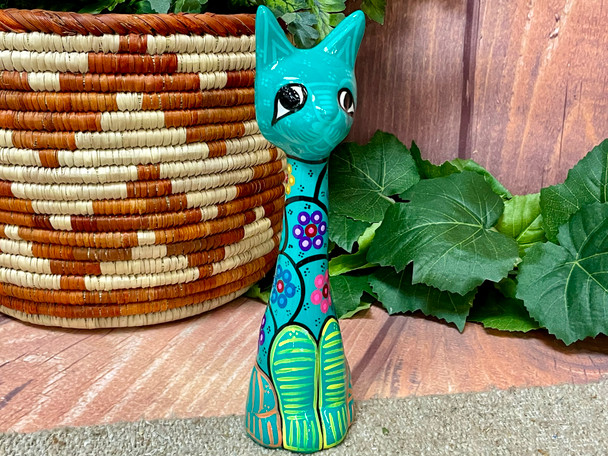 Hand Painted Mexican Long Neck Cat