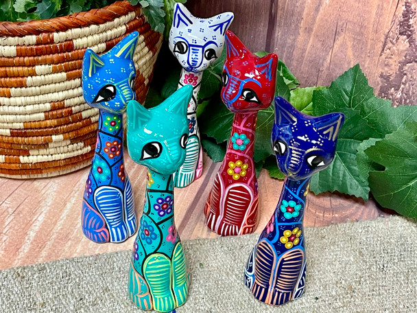 Assorted Mexican Hand Painted Clay Pottery -Cat 