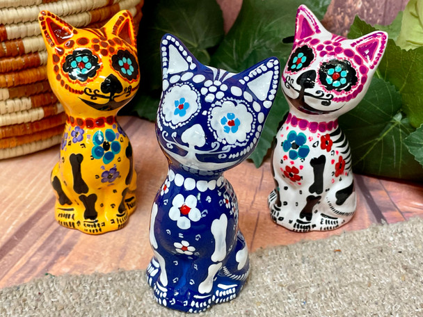 Assorted Hand Painted Clay Pottery Cat