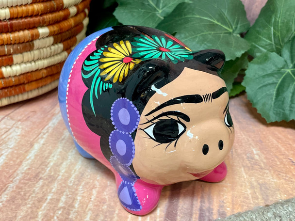 Hand Painted Clay Pottery Frida Piggy Bank