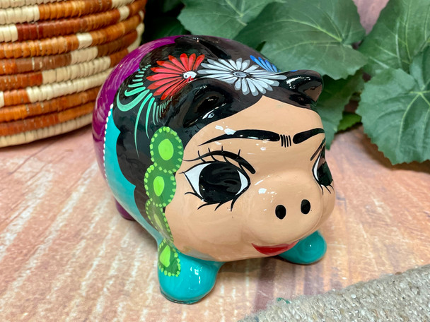 Hand Painted Clay Pottery Frida Piggy Bank