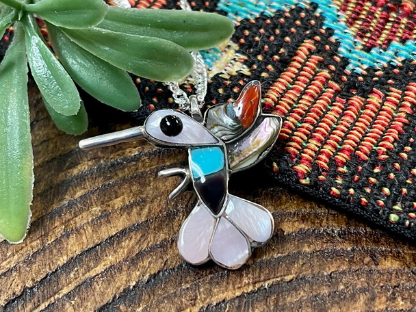 Zuni Indian Inlay Pendant Hummingbird
