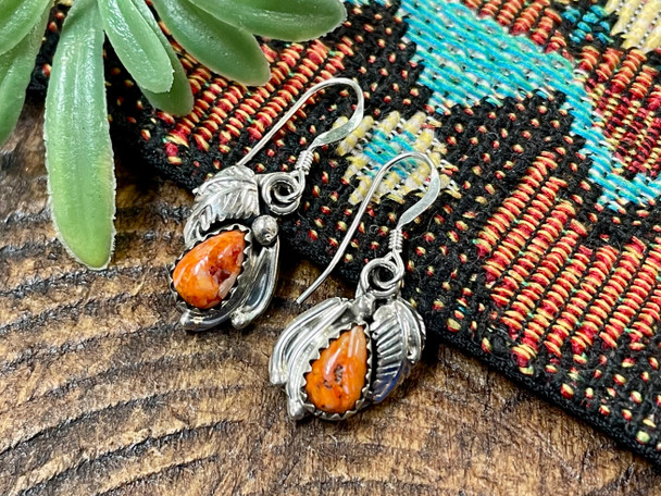 Navajo Indian Spiny Oyster Silver Earrings