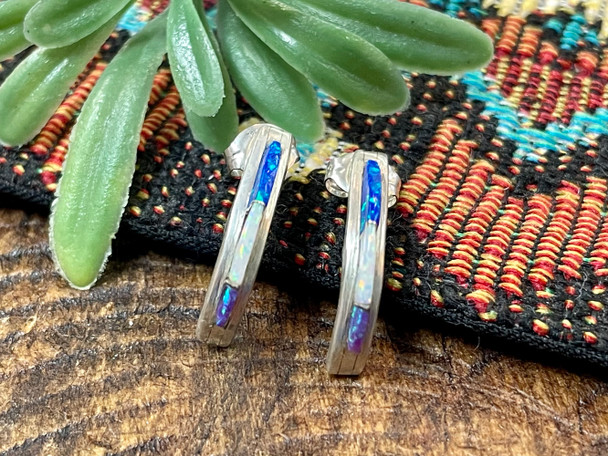 Silver & Opal Stud Earrings -Zuni Pueblo (65bc321)