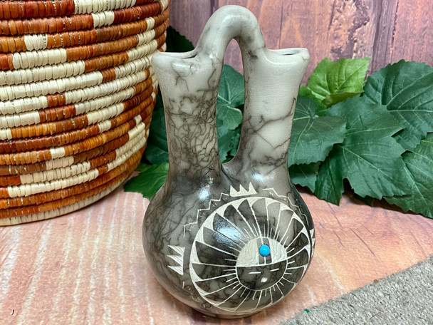 Navajo Etched Pottery Wedding Vase