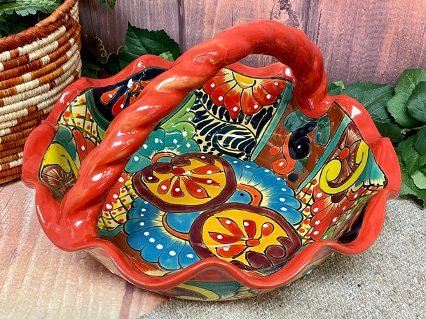 Ceramic Talavera Handled Fruit Basket