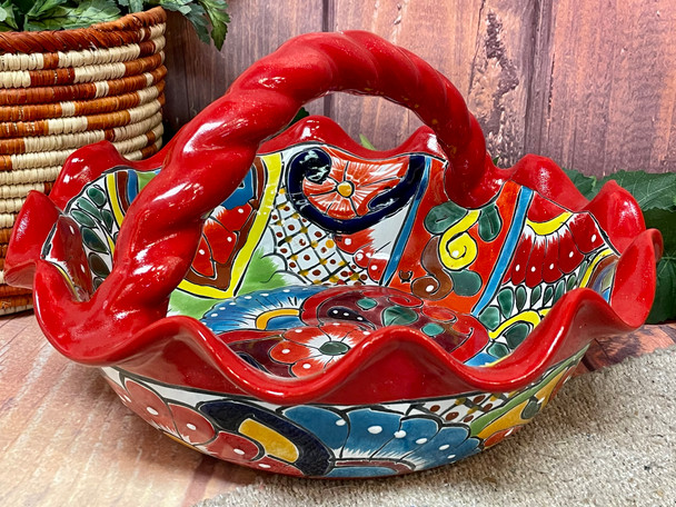 Ceramic Talavera Handled Fruit Basket