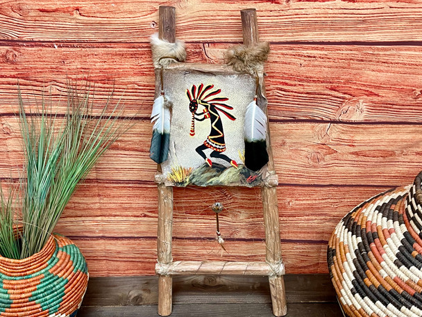 Hand Painted Kiva Ladder -Kokopelli