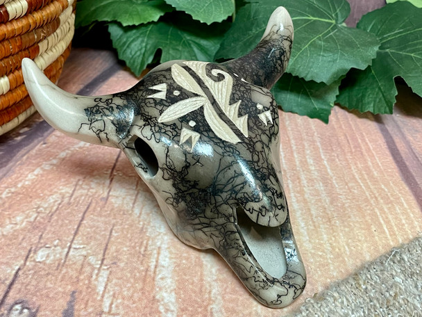 Hand Etched Navajo Horse Hair Steer Skull