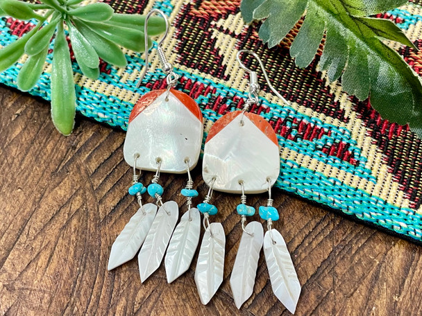 Native American Earrings -Zuni Feather