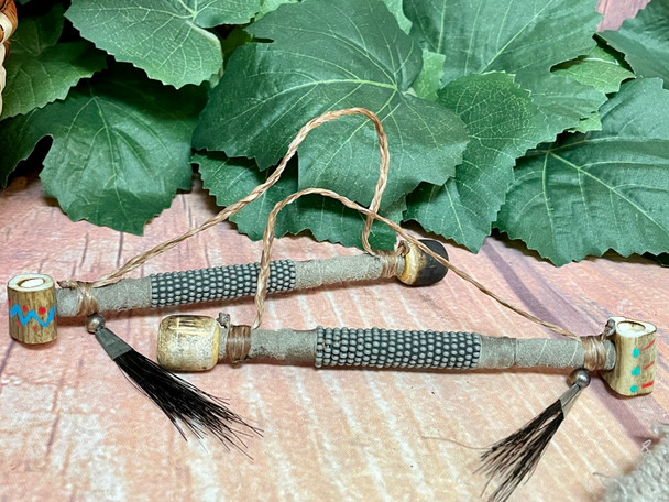 Navajo Beaded Antler Pipe -Grey