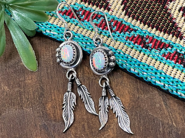 Navajo Indian Opal and Silver Earrings