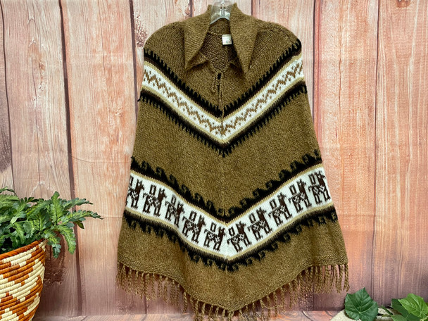 Knitted Alpaca Collared Poncho