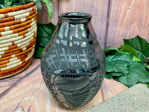 Mata Ortiz Pottery Vase -Black on Black