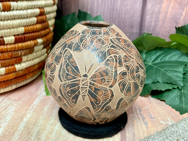 Mata Ortiz Etched Pottery Vase -Butterfly